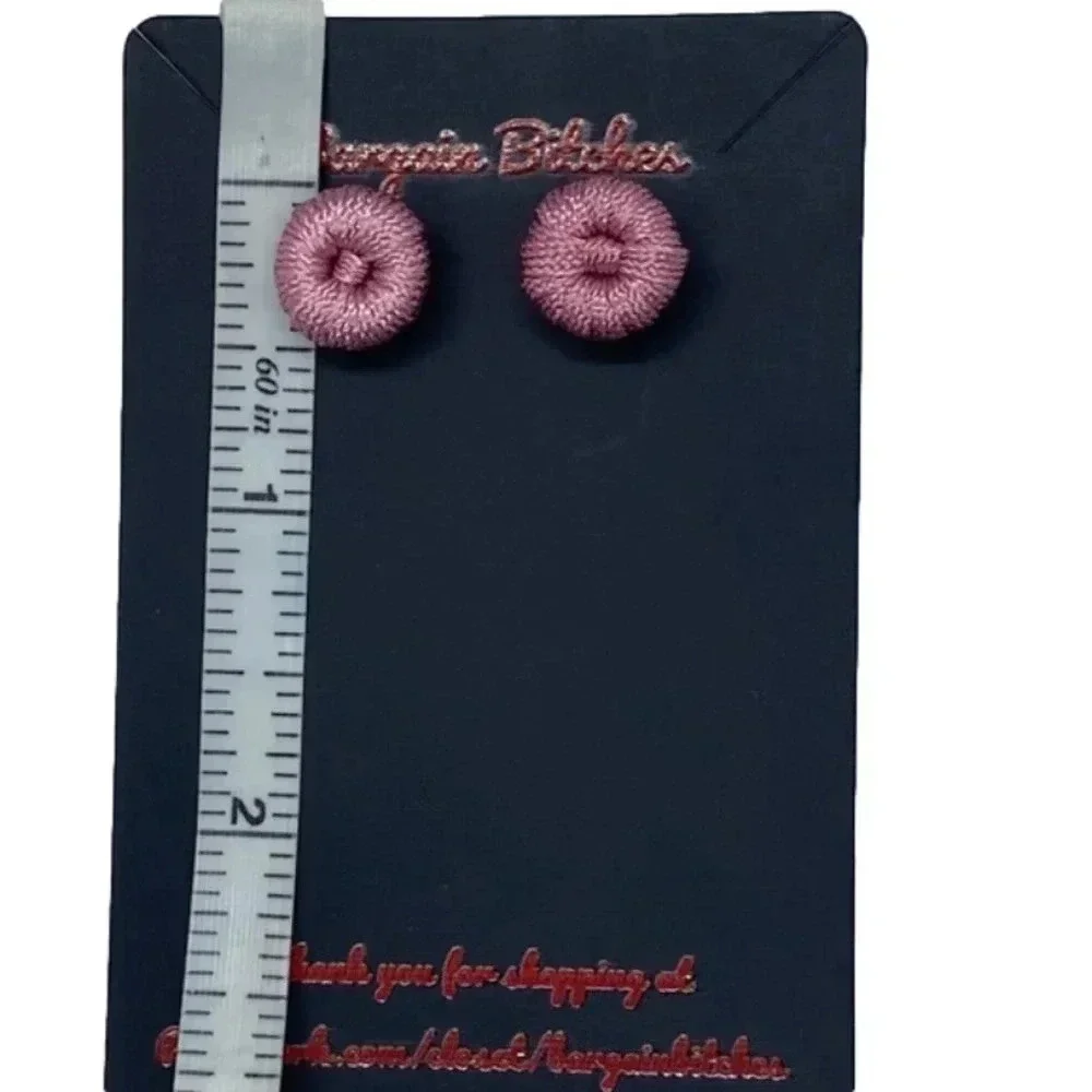 New Pink crochet thread button stud earrings retro summer earrings‎ earrings